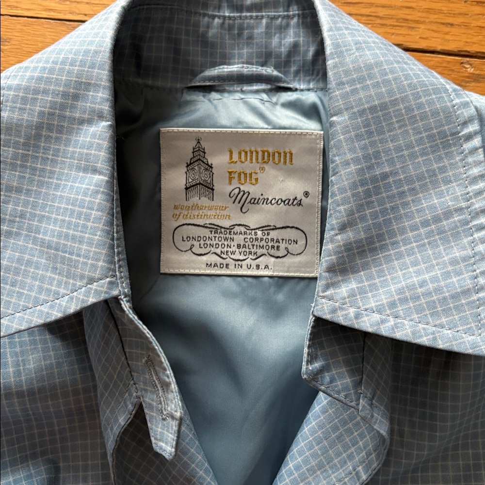 vintage London Fog blue grid raincoat trenchcoat - Picture 3 of 5